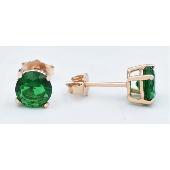 Created 1.86 Cts Emeralds Stud Earrings 14k Rose Gold Plated - Picture 2 of 3